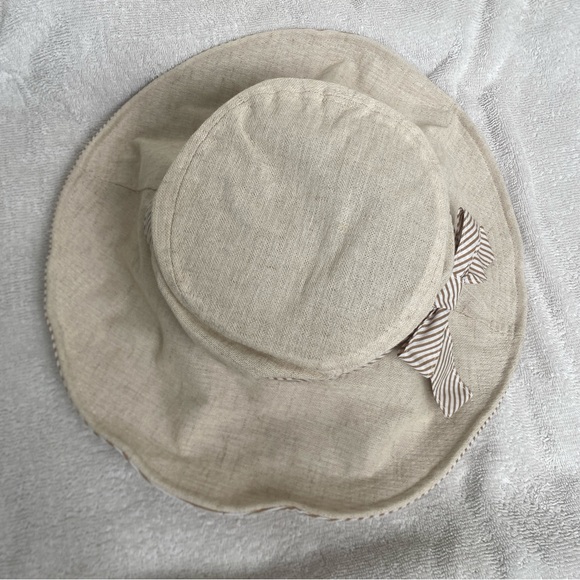 Vintage Women's Dedo C&C Beige Stripe Bow Bucket Sun Hat O/S Classic Coastal - Picture 2 of 12